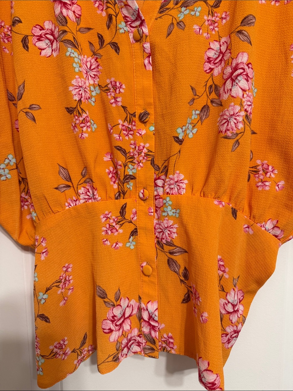 Primark Orange Floral Short-Sleeve Button Front Blouse - Picture 3 of 4
